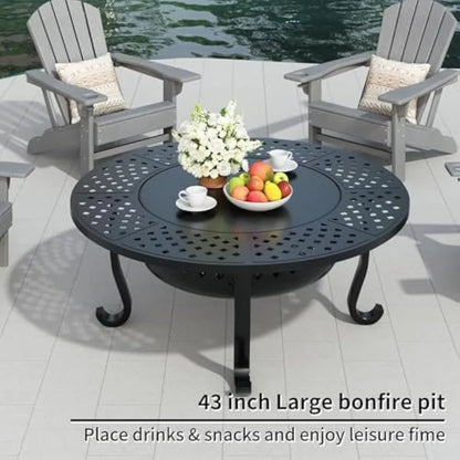 43 Inch Fire Pit with 2 Grill for Backyard Patio Garden