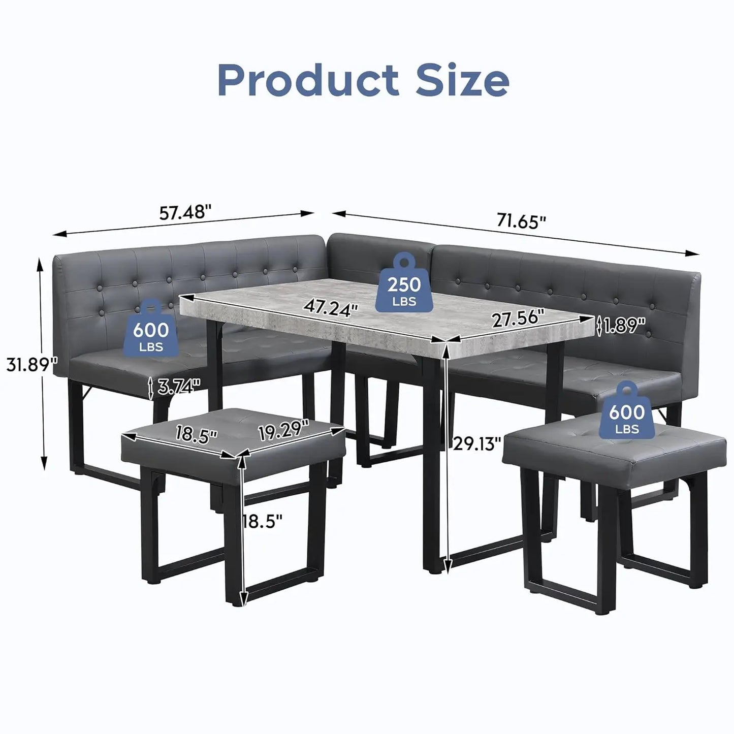 72 Inch Corner Dining Table Set with Storage Bench