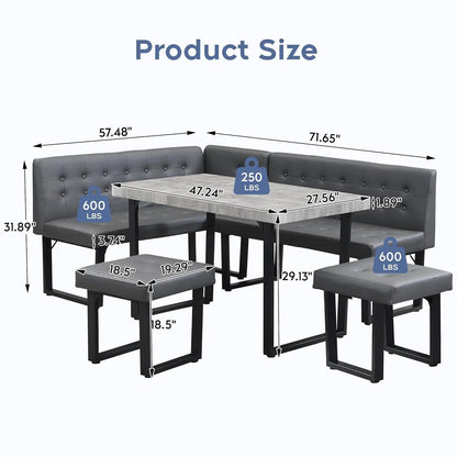 72 Inch Corner Dining Table Set with Storage Bench