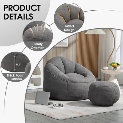 Microfiber Upholstered Shell-Shaped Beanbag Chair with Footstool