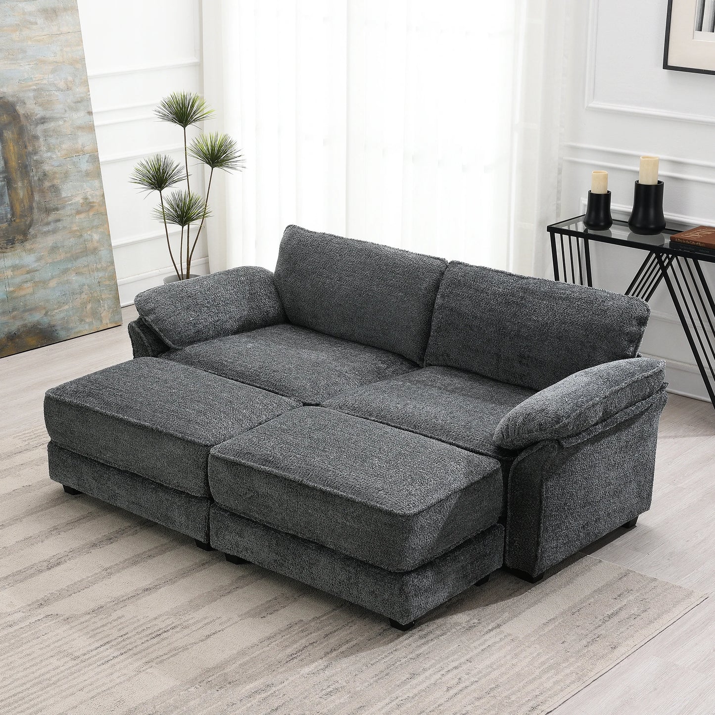 4 Seat Upholstered Sleeper Corner Couch bed set
