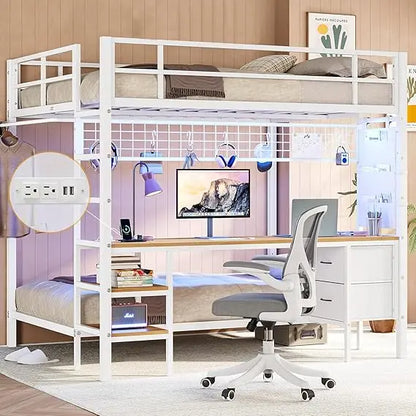 Full Over Twin Bunk Bed with Desk and Charging Station