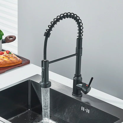Matte Black Kitchen Sink Faucet One Handle Spring Mounted Kitchen Crane