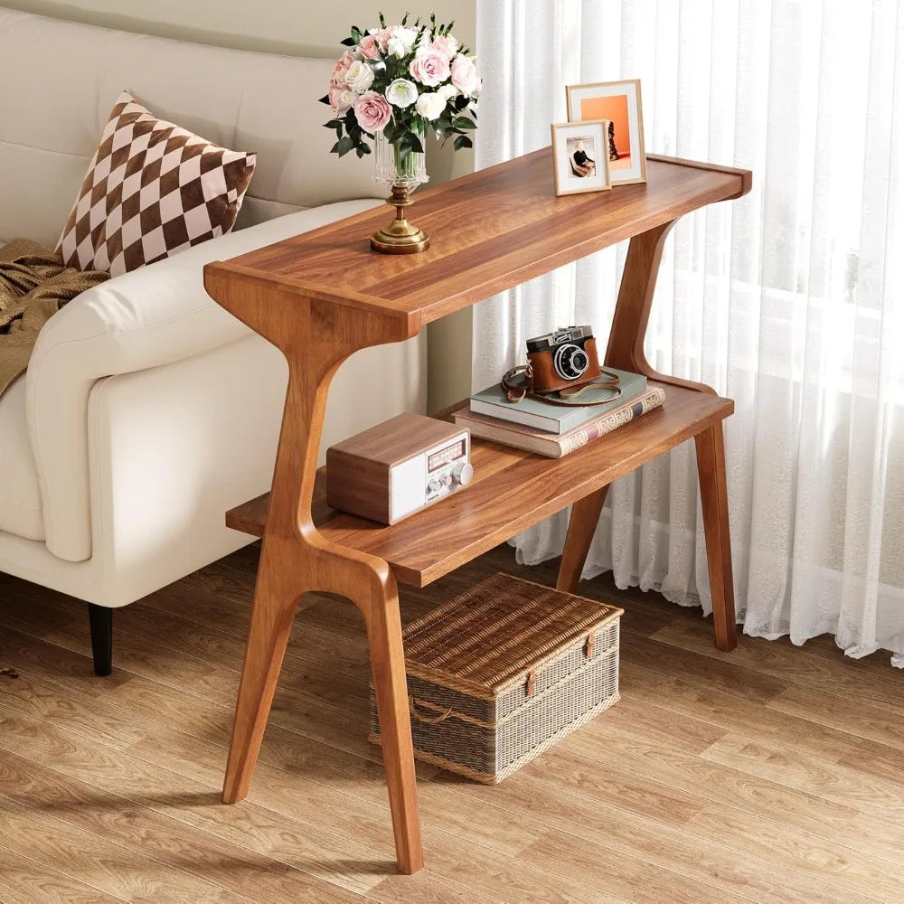 2-layer ultra-thin sofa side table with storage rack