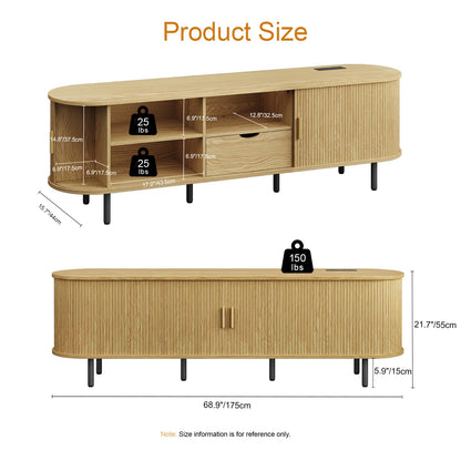 69" TV Stand w/ Power Outlet for TVs up to 80" w/ Adjustable Shelves