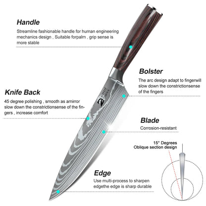 8pcs Kitchen Knife Damascus Stainless Steel Chef Knife