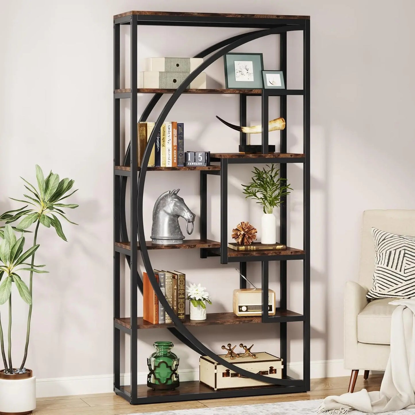 70.8 inch Tall Industrial 5-Tier Etagere Bookcase