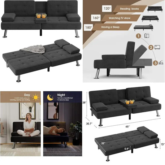 Modern Convertible Futon Sofa Bed with Linen Fabric