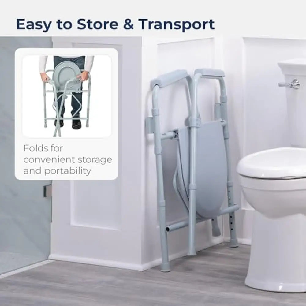 Portable Toilet 350lb Capacity 3-In-1 Bariatric Grey Seat