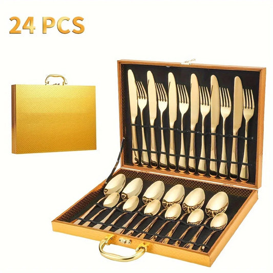 24pcs Elegant Stainless Steel Black Flatware Set.