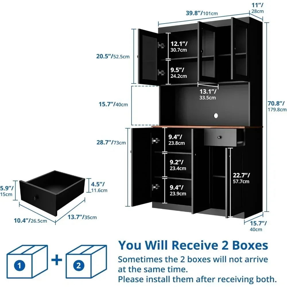 Tall Kitchen Pantry Cabinet with Microwave Shelf
