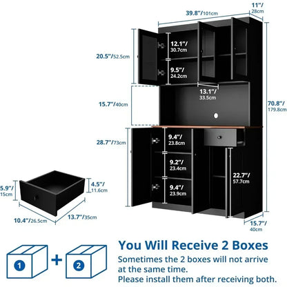 Tall Kitchen Pantry Cabinet with Microwave Shelf