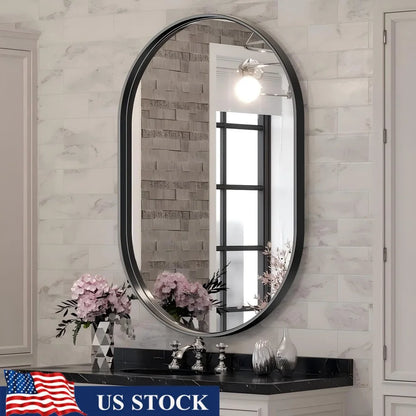 22"x38" Oval Bathroom Shatterproof Aluminum Alloy Mirror