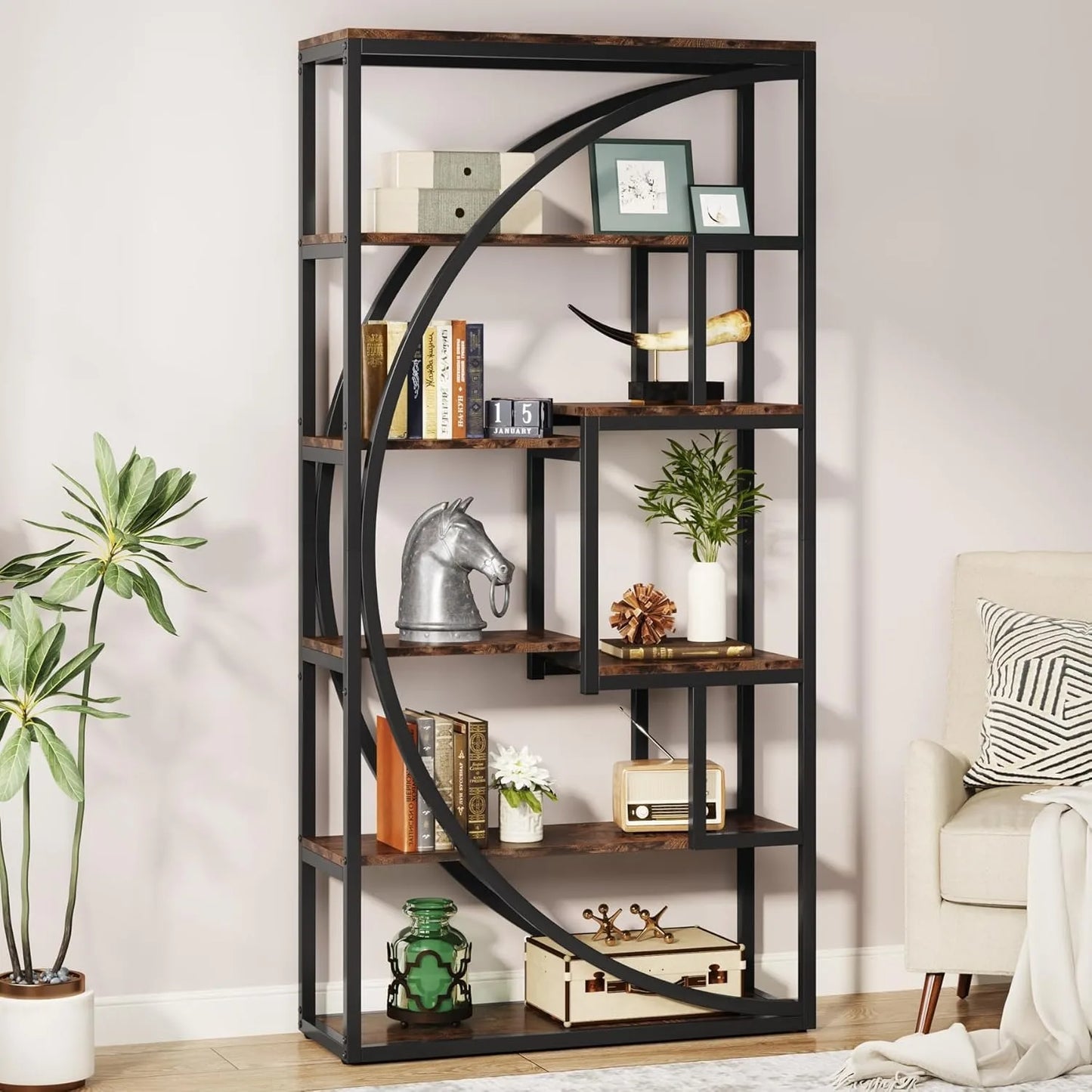 70.8 inch Tall Industrial 5-Tier Etagere Bookcase