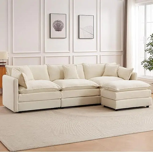 112.2" L-Shaped Sectional Sofa with Movable Ottoman