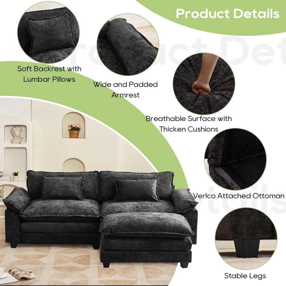 86" Modular Sectional Sofa with Ottoman Throw Pillows