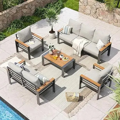 7 Seats, Aluminum Patio Furniture Set with Washable Thick Cushions