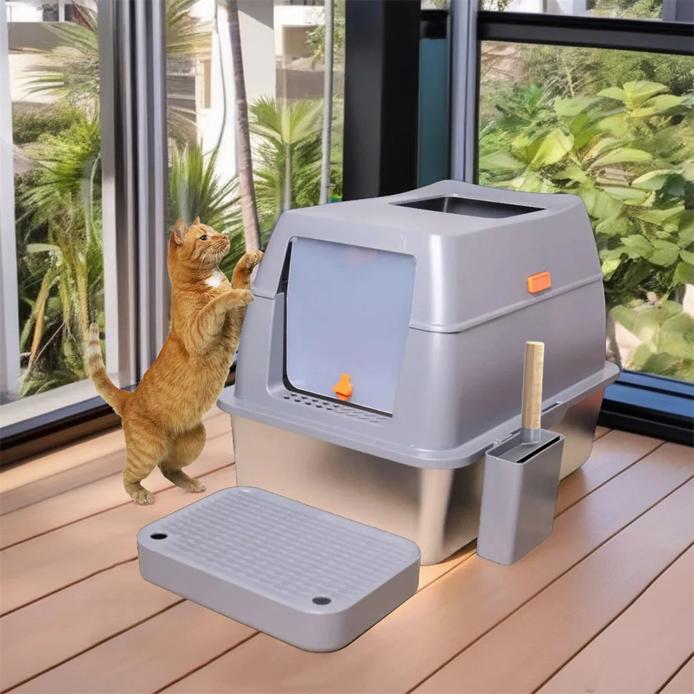 XXL Stainless Steel Cat Litter Box Easy Cleaning Toilet