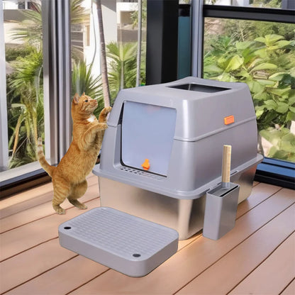 XXL Stainless Steel Cat Litter Box Easy Cleaning Toilet