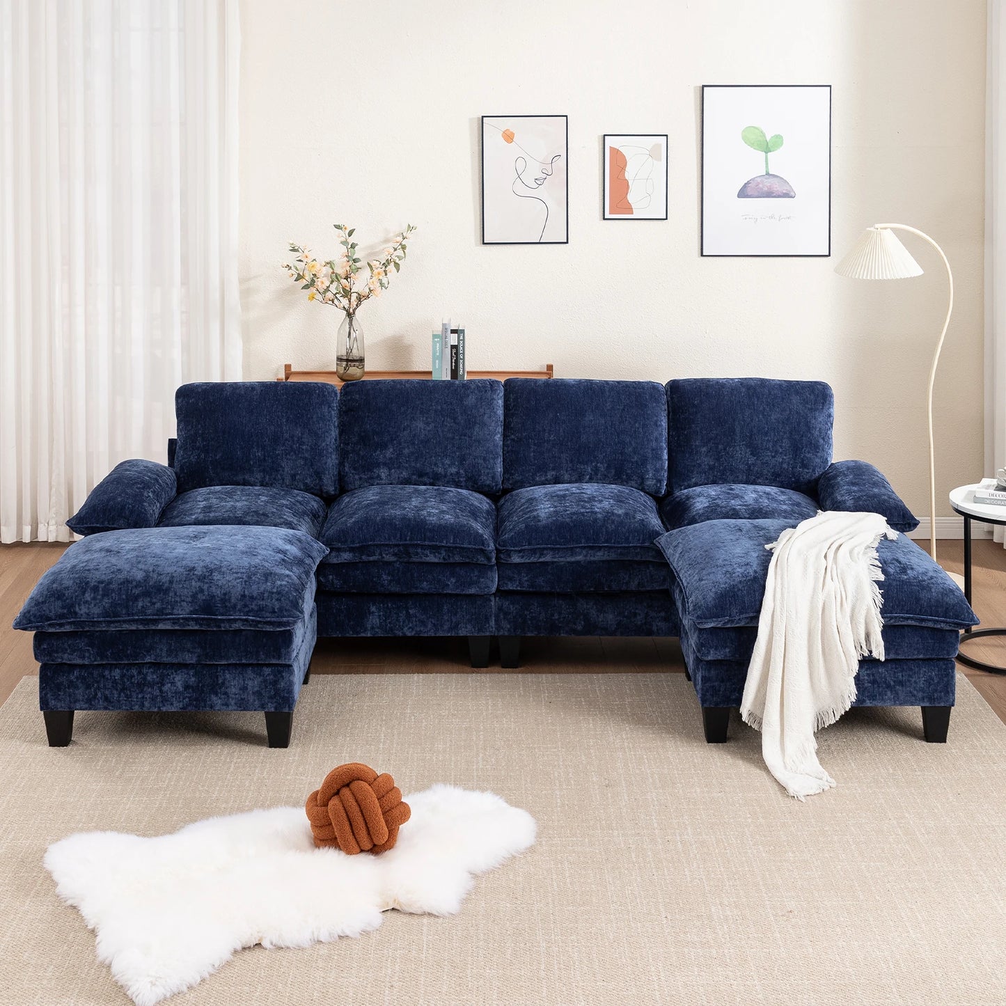 122-Inch 6-seats Double Foam Cushion Convertible Sectional