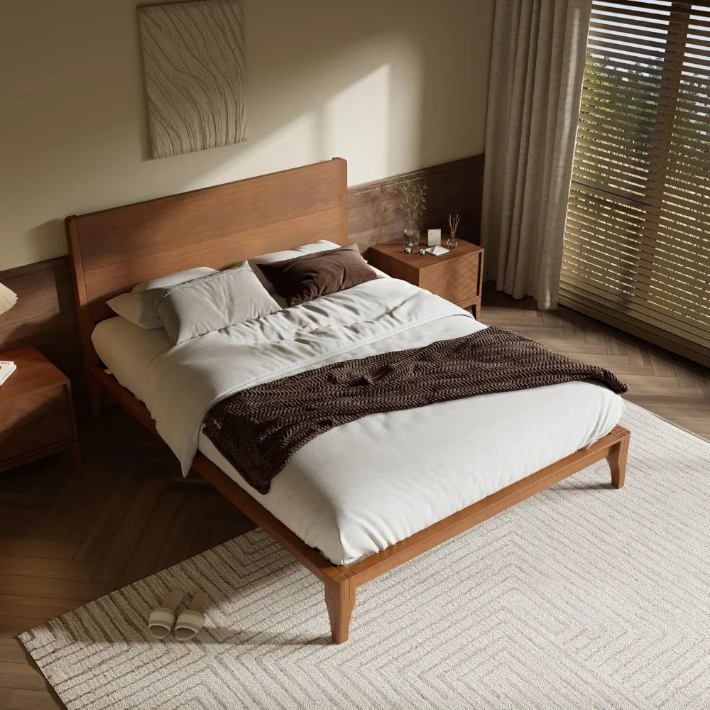 King Size Bamboo Platform Bed Frame with Tall Headboard