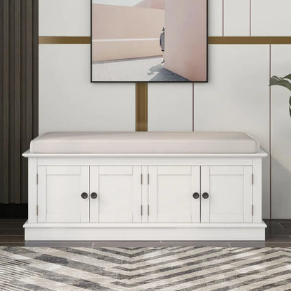 Rustic Storage Bench with 4 Doors and Adjustable Shelves