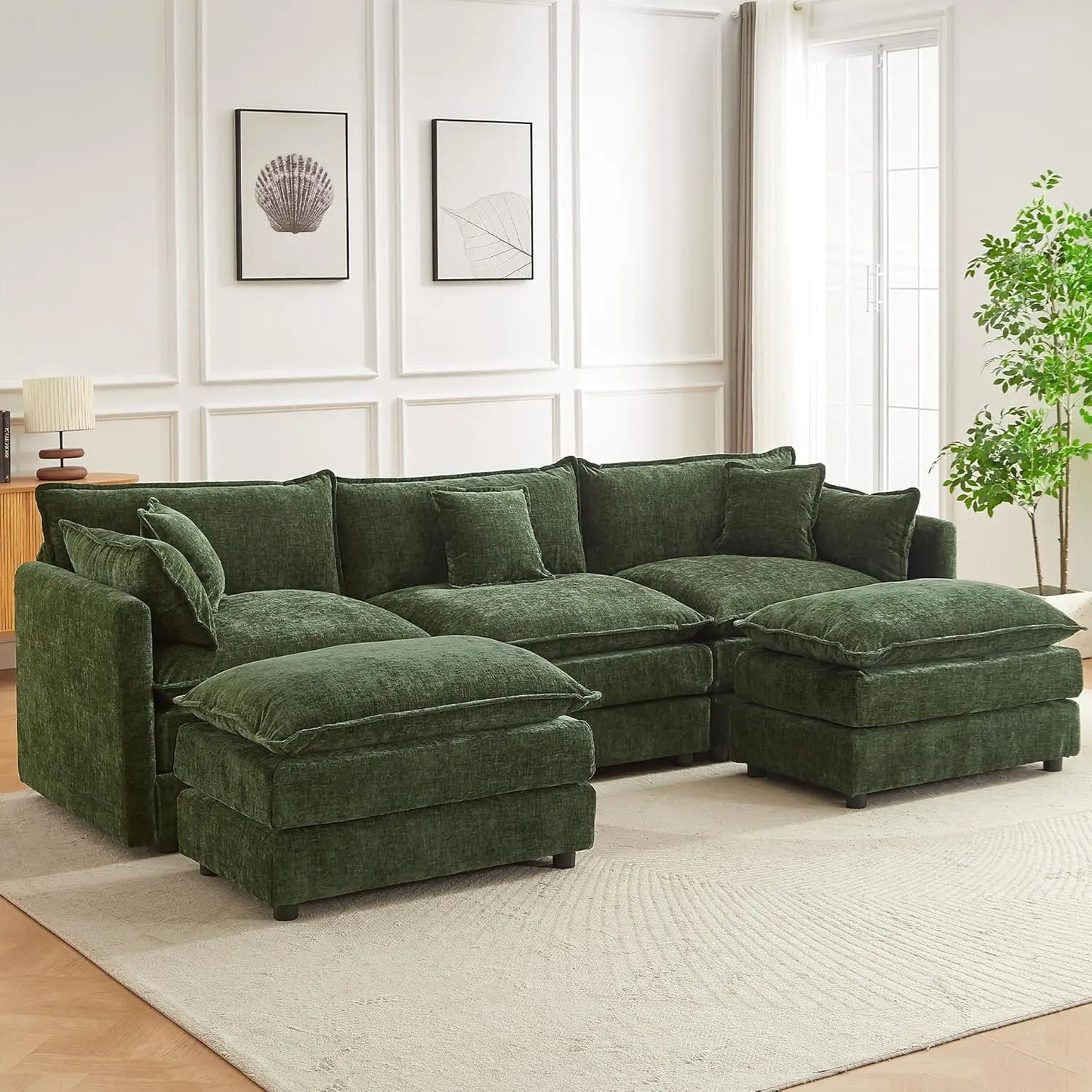112.2" L-Shaped Sectional Sofa with Movable Ottoman