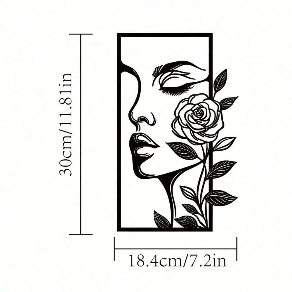 1pc, Woman Flower Metal Wall Aesthetic Portrait