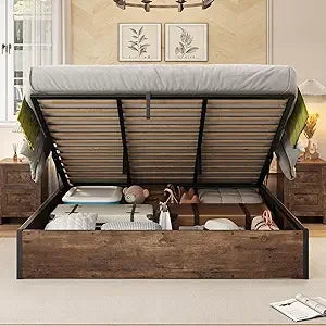 Lift Up Storage Bed, King Bed Frame with Storage