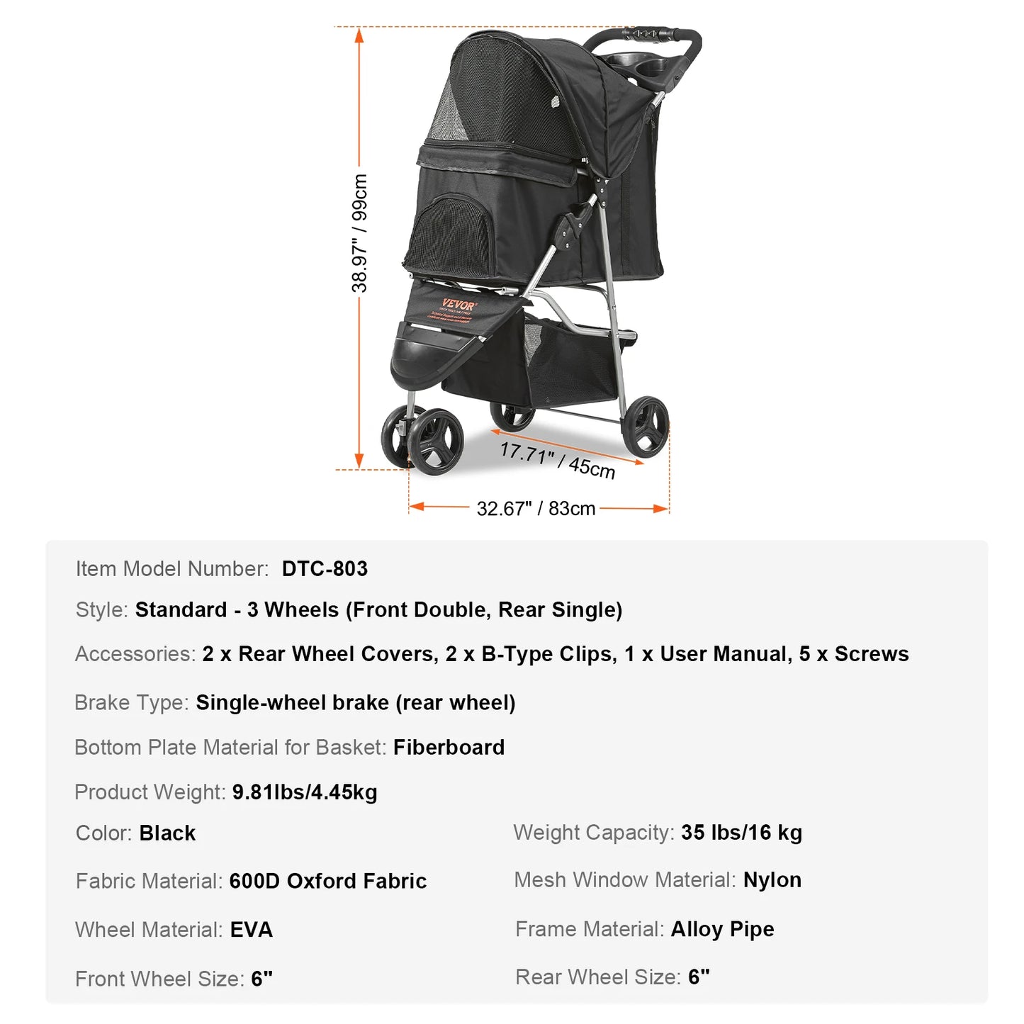 Pet Stroller Carrier Dog or Cat Strollers Lightweight Travel