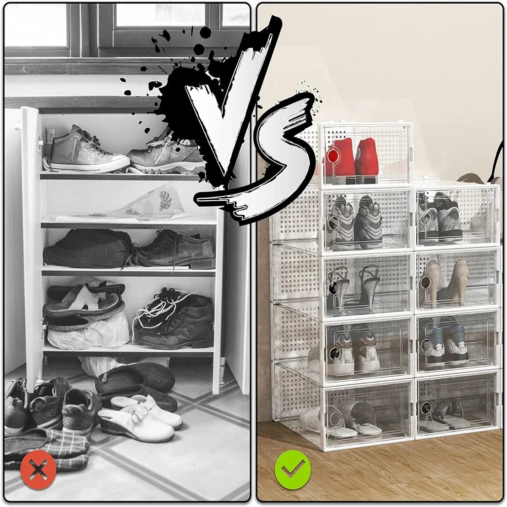 12-Pack Transparent Plastic Stackable Shoe Storage Boxes