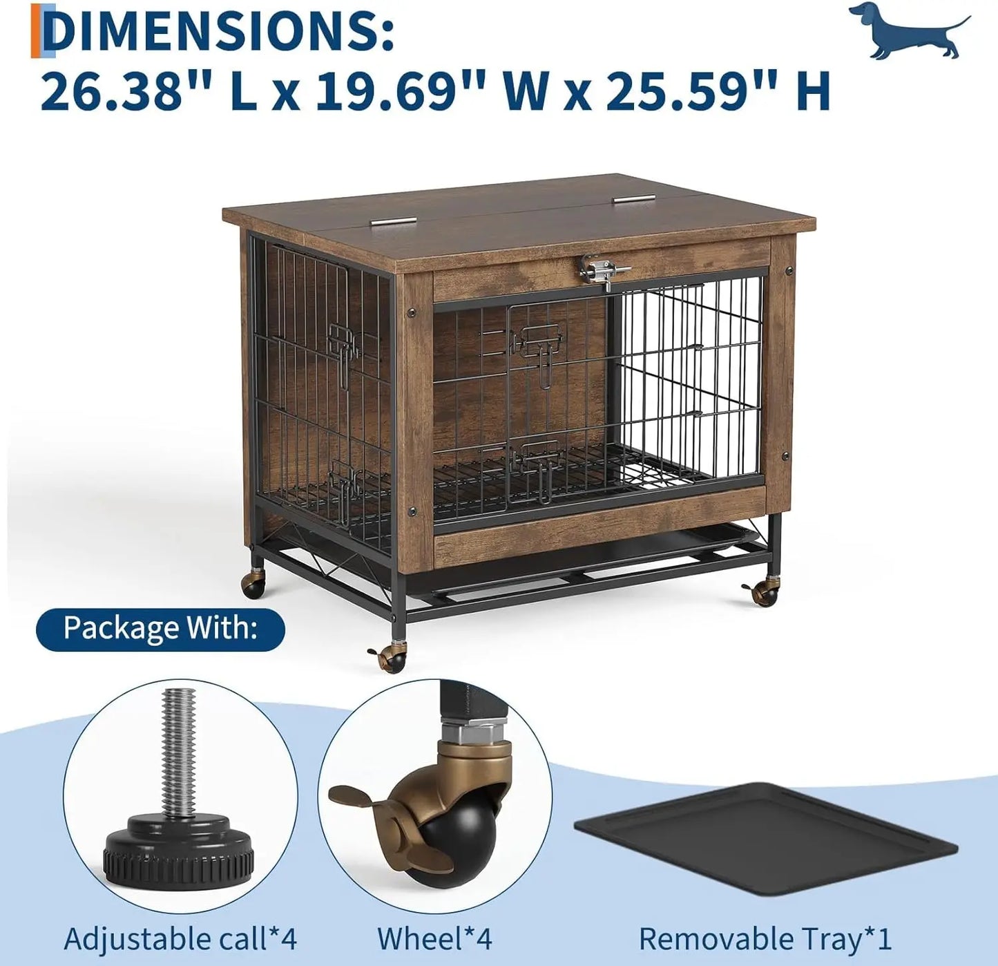 26 Inch Double-Door Pet Cage on Wheels