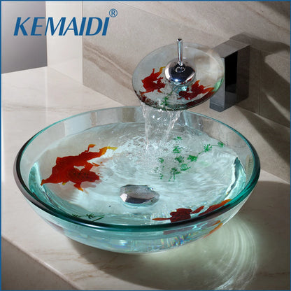 Tempered Glass Bathroom Basin Sink Faucet Combo set