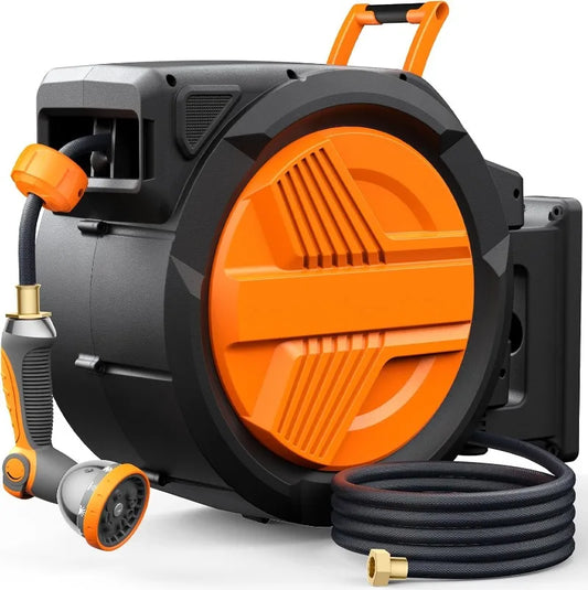 5/8” x 100ft, Auto Rewind, Heavy-Duty Wall-Mounted Outdoor Hose