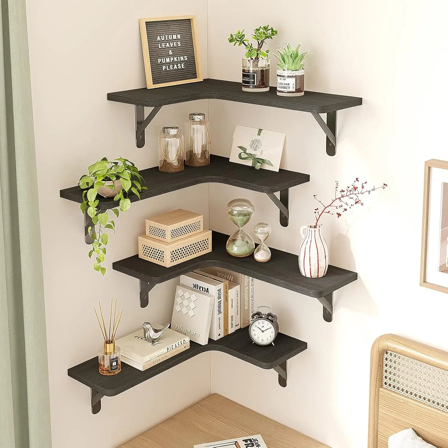 Set of 5, Floating Corner Shelves Wall Mounts