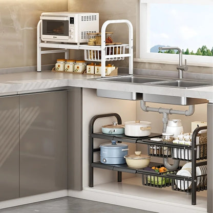 1pc 2-Tier Under Sink Organizers Storage Basket