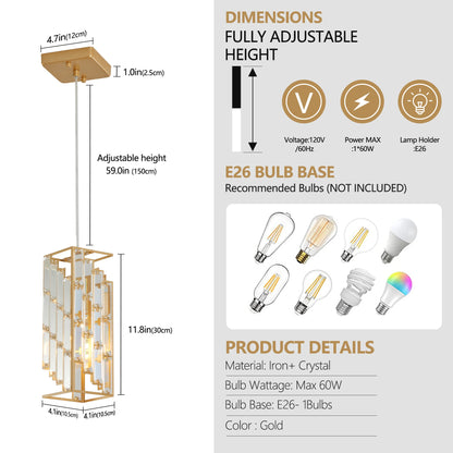 3 Pack, Adjustable Hanging Ceiling Lamp with Crystal Prism Design
