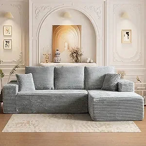 107" Comfy L Shaped   Modern Deep Seat Plush Corduroy couche