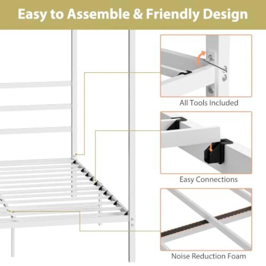 Canopy Bed Frame with Heavy Duty Support Slats
