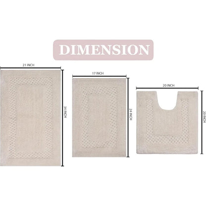 3-Piece Non-Slip Premium Cotton Bathroom Rugs Set