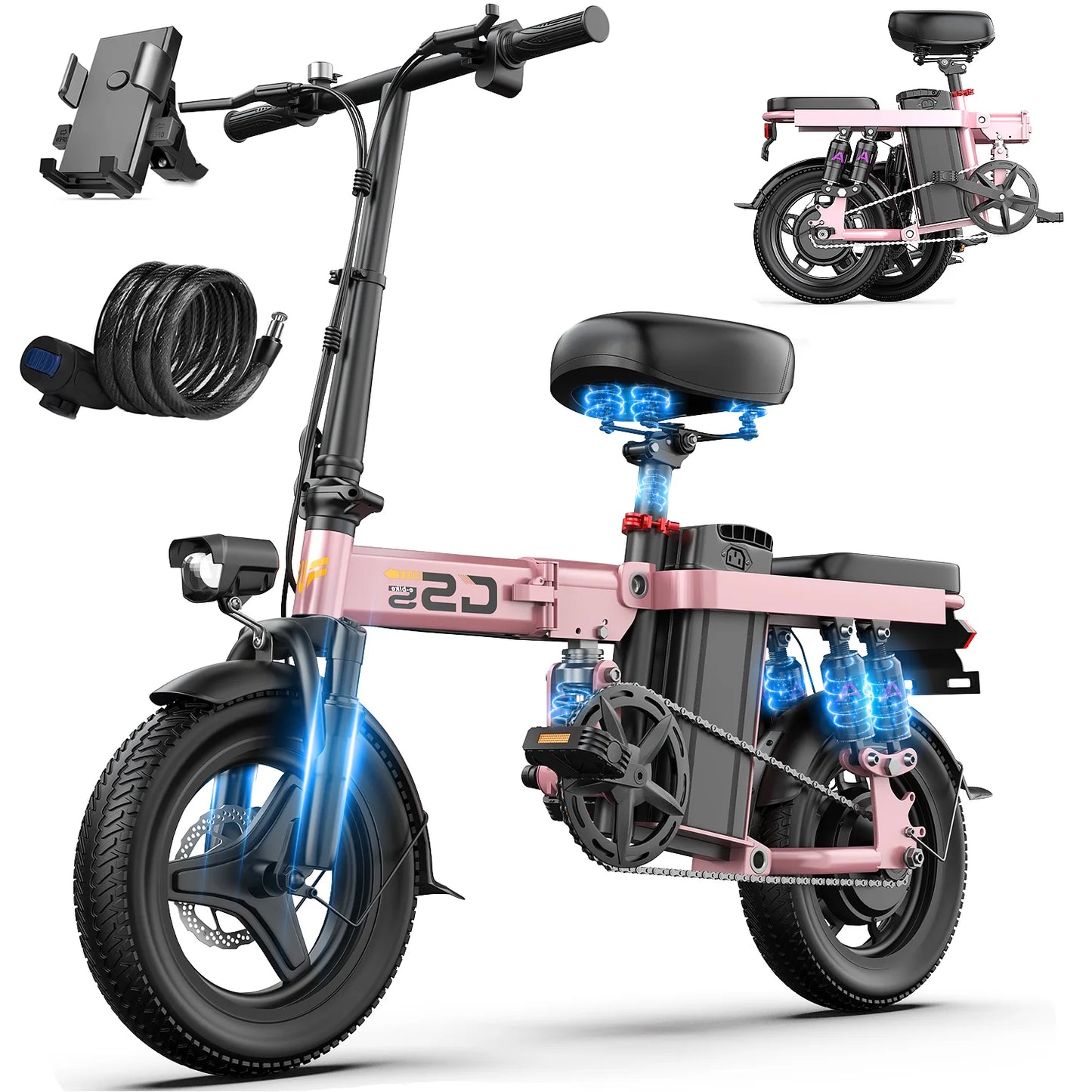 Folding Electric Bike for Adults Teens, 750W Peak Motor