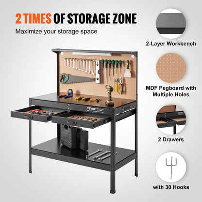 2000lbs Hardwood Workbench for Garage Office Workshop