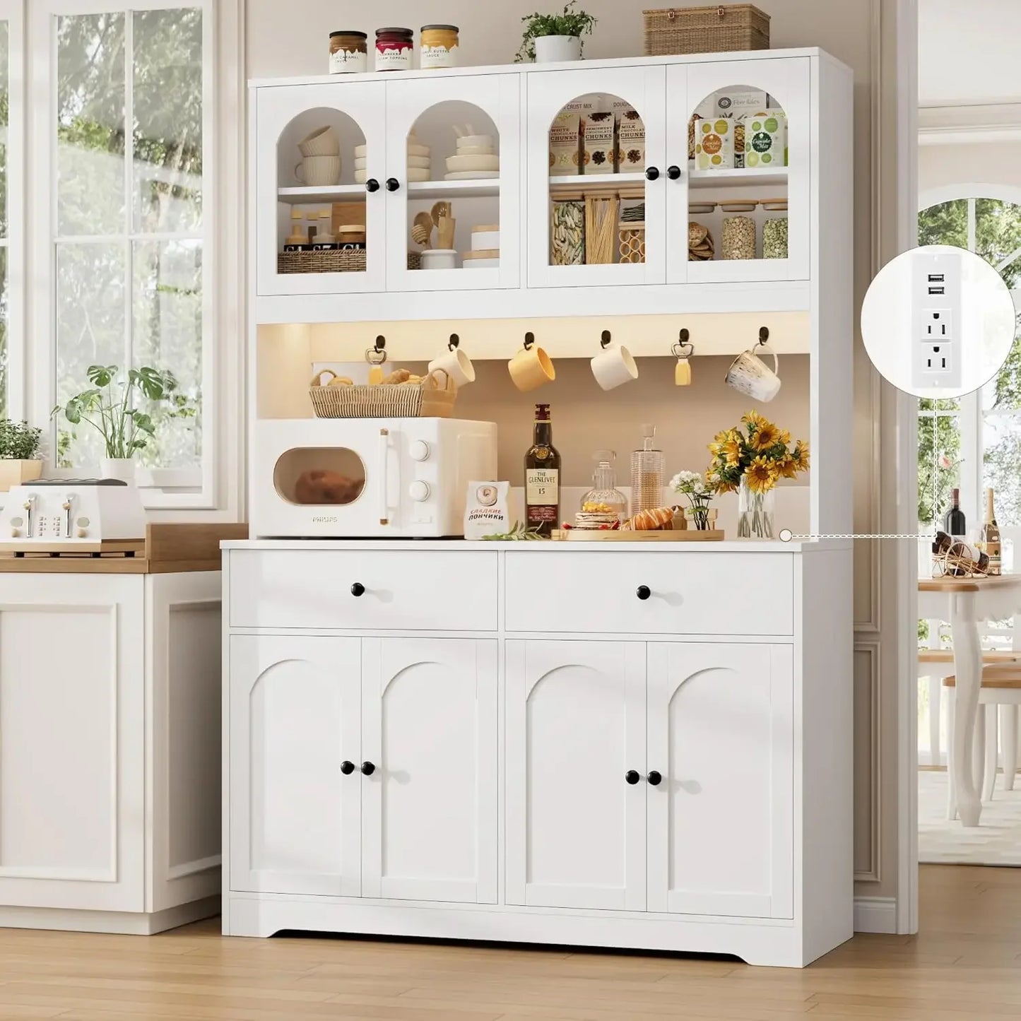 71" LED Kitchen Pantry Cabinet with Power Outlet