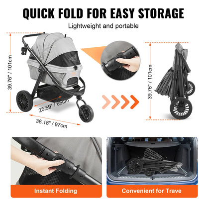 Pet Stroller Carrier Dog or Cat Strollers Lightweight Travel