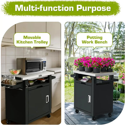 Portable Patio Bar Cart with Wheels Stainless Steel Kitchen Storage
