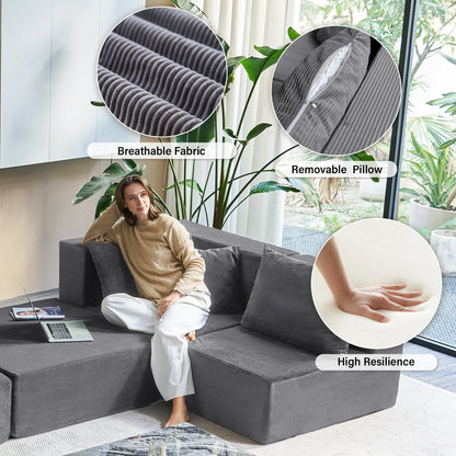 140"Corduroy Sleeper Modular Sectional Sofa