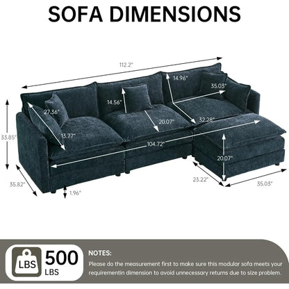 112.2" L-Shaped Sectional Sofa with Movable Ottoman