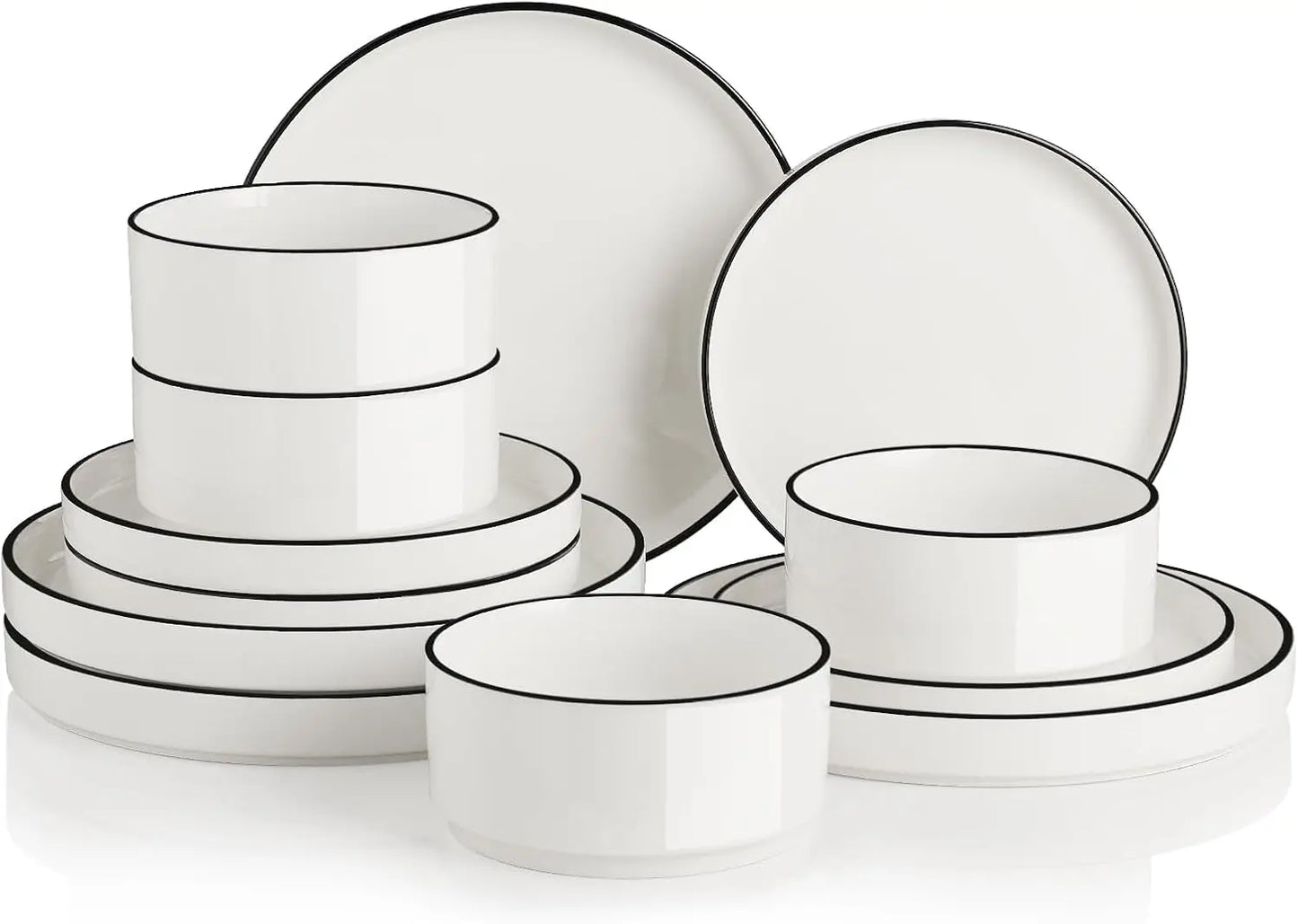 12 Pieces Ceramic Plates and Bowls Set