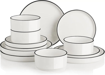 12 Pieces Ceramic Plates and Bowls Set