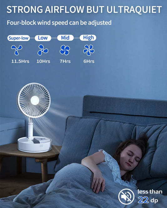 Portable Oscillating Fan Foldaway with Remote Control, Battery Powered